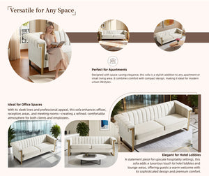 English Elm FX-P81-CW2 Velvet Chesterfield Sofa in Black with Gold Legs, 3-Seater Channel-Tufted Glam Couch for Living Room Decor W576S00091