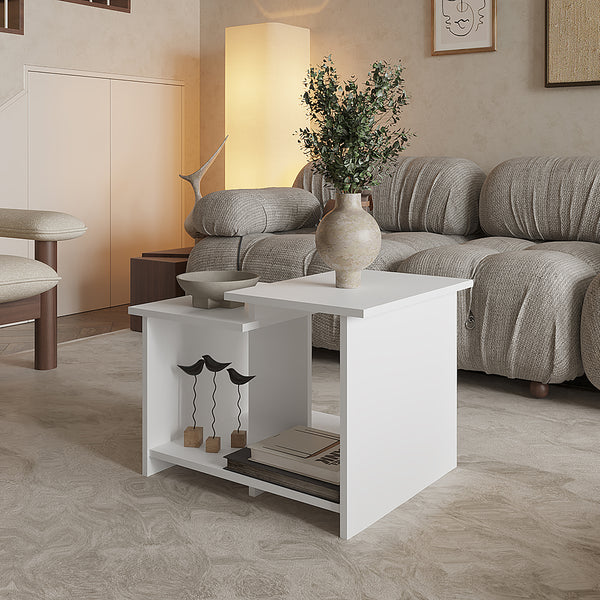 English Elm Sedalia Sleek White Coffee Table with Dual Storage Compartments, Engineered Wood, Modern Durable Design B092P269935