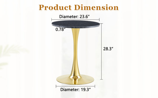 English Elm Round Faux Marble Tulip Dining Table Mid Century Pedestal Base for Compact Kitchens Gold,Grey W2920P395718