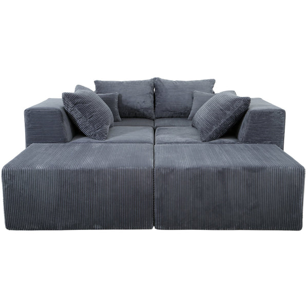 English Elm 6-Piece Modular U-Shaped Sectional Sofa with Chaise Convertible Corduroy Comfort and Secure Base Gray W3163S00039