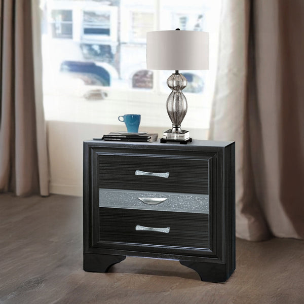 English Elm Contemporary Nightstand with Textured Finish and 2 Drawers — Modern Wooden Bedroom Storage, Easy Assembly Black 21 L x 29 W x 30 H B2741P321726