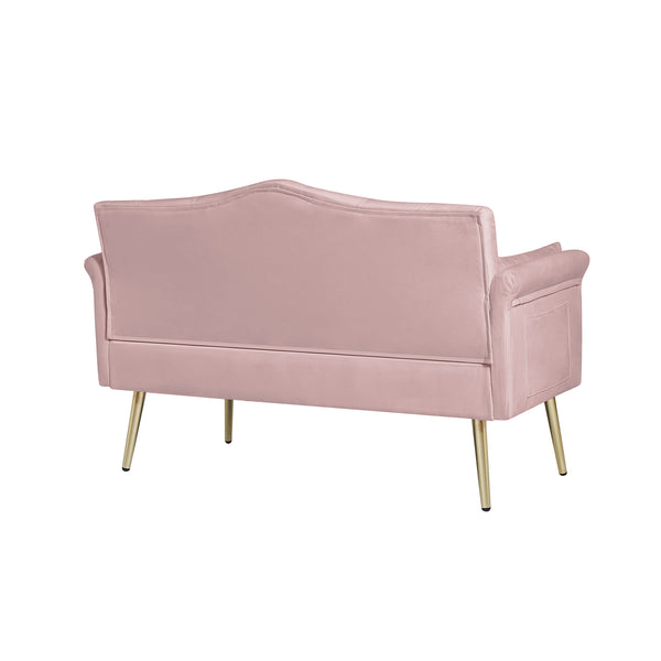 English Elm PINK Velvet 2-Seater Sofa with Gold Metal Legs, Plush Foam Seating, Solid Wood Frame, Elegant Design W588P165686