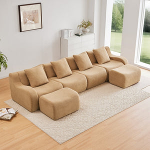 English Elm U-Shaped Modular Sofa In Luxurious Teddy Fabric, No Assembly Needed, Ergonomic Design For Comfort W714S01437-GIGA