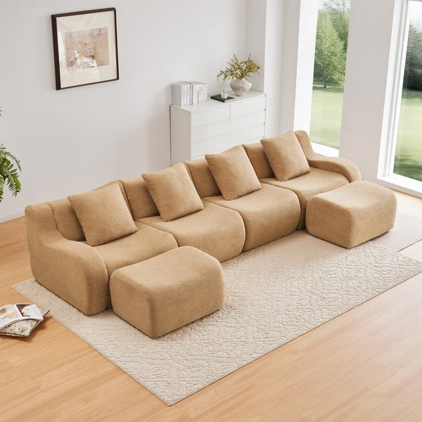 English Elm U-Shaped Modular Sofa In Luxurious Teddy Fabric, No Assembly Needed, Ergonomic Design For Comfort W714S01437-GIGA