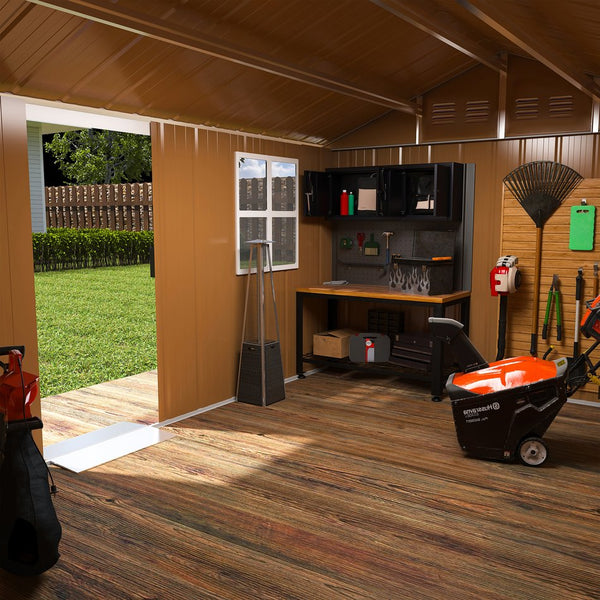 English Elm 12x8 Galvanized Steel Outdoor Storage Shed Weatherproof Backyard Tool Organizer W2700P344178