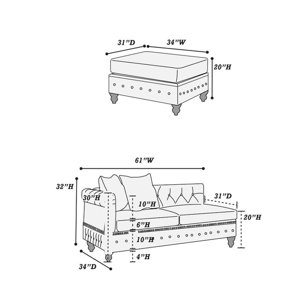 English Elm Slate Gray 3-Piece Leatherette Sectional Set - Reversible Loveseats & Versatile Ottoman For Comfort B011S01332-GIGA