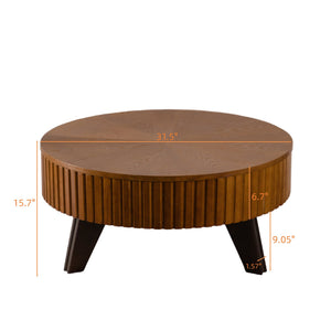 English Elm 31.5" Round Mid-century Coffee Table with Lower Shelf Solid Wood Legs and Mdf Top Natural W757P370290