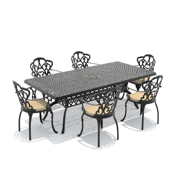English Elm 7-piece Cast Aluminum Outdoor Dining Set with Ornate Garden Style and Cushioned Seating W1710S00607