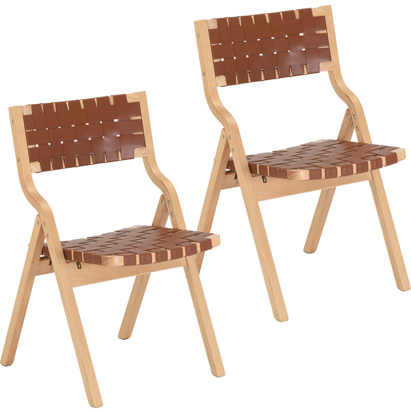 English Elm Wood Folding Dining Chairs with Rattan Woven Seat and Webbing Back Set of 2 Brown,Natural T3623P431376