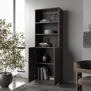 English Elm Fm Furniture Beyerville Bookcase - Stylish Open Shelving & Concealed Storage In Stained Walnut Finish B128P301396