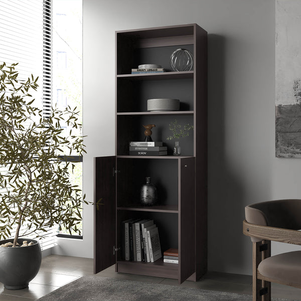 English Elm Fm Furniture Beyerville Bookcase - Stylish Open Shelving & Concealed Storage In Stained Walnut Finish B128P301396