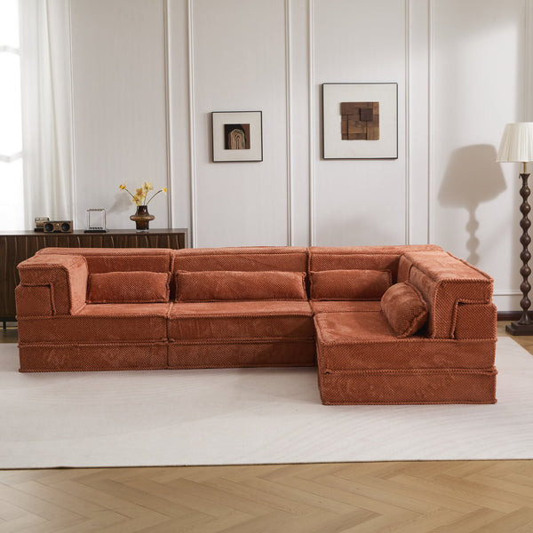 English Elm Compression Mahjong Sofa: Cozy Modular Floor Bed With Memory Foam & 4 Pillows, No Assembly, Orange W3723S00030