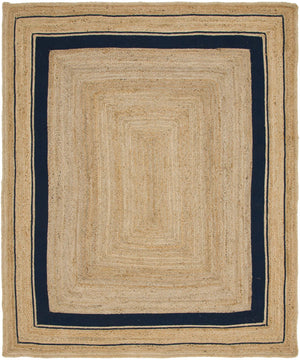 Unique Loom Braided Jute Gujarat Hand Woven Border Rug Natural and Navy Blue, Navy Blue 8' 0" x 10' 0"