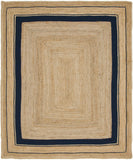 Unique Loom Braided Jute Gujarat Hand Woven Border Rug Natural and Navy Blue, Navy Blue 8' 0" x 10' 0"