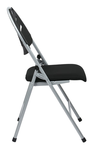 OSP Home Furnishings Folding Chair with Ventilated Fan Back Padded Mesh Seat for Events and Offices Silver FC8100NS-3