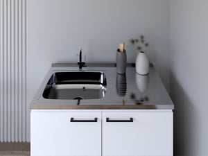 English Elm Utility Sink Cabinet Stainless Steel Basin Freestanding Farmhouse Storage Unit B092S00151
