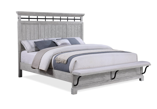 English Elm 1pc Rustic Charm Queen Bed with Soft Greige Finish, Natural Wood Grain Footboard Bench Panel Gray 86 L x 9.75 W x 5.5 H B2741S00189