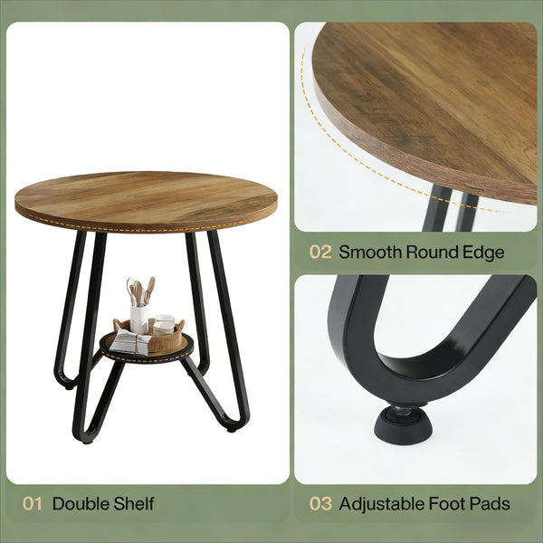 English Elm Stylish Round Coffee Table with Engineered Wood Top and Open Metal Base for Living Rooms T3971P454425