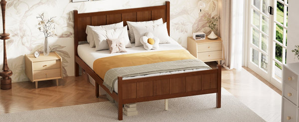 English Elm Twin Platform Bed Vertical Slat Headboard Farmhouse Shaker Wood Grain Finish Bedroom Dark Walnut N733P422479P