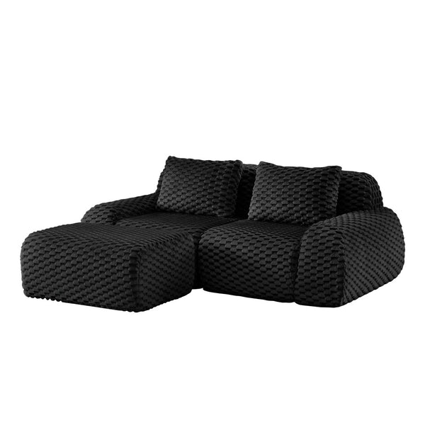 English Elm 82" Modular L-shaped Sectional Sofa Flannelette Upholstered with Movable Ottoman Living Room Black W714S01531