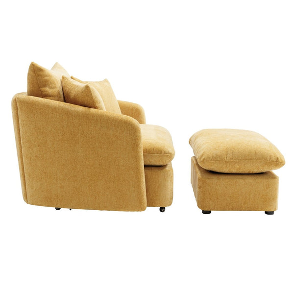 English Elm 360° 360 Swivel Oversized Chenille Armchair with Pocket Spring Seat and Three Throw Pillows Yellow W1361S00091