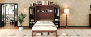 English Elm Full Full Size Murphy Bed with Two Wardrobes and Foldable Platform, Space-Saving Modern Guest Solution Walnut 84.9 L x 12 W x 7 H N733S235596D