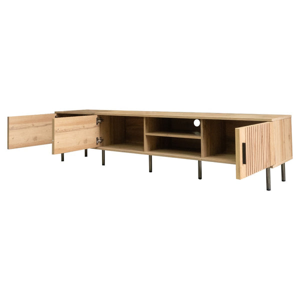 English Elm 78 Inch Low Profile Media Console with Pine Legs Soft Close Doors for Living Room N710P429513P