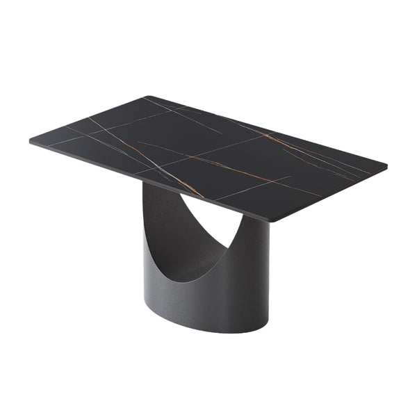 English Elm 55.12"Modern Sintered Stone Dining Table with Bronze Iron Legs — Sleek Rectangular Top, Seats 6, 400 lb Capacity Black W1535S00564