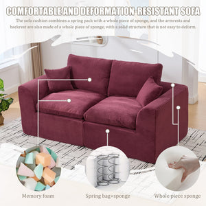 English Elm UNITED Cloud Couch Modular Sectional Sofa with Corduroy Cover, Ergonomic 2-Seater, No Assembly Needed WINE RED W1568P371121