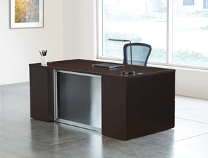 OSP Home Furnishings Napa Executive Home Office Desk with Tempered Glass Top and Dual Storage Pedestals Espresso NAPESP-TYP202G