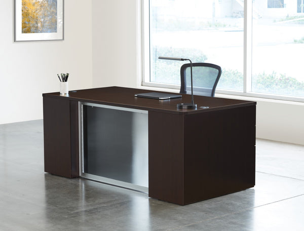 OSP Home Furnishings Napa Executive Home Office Desk with Tempered Glass Top and Dual Storage Pedestals Espresso NAPESP-TYP202G