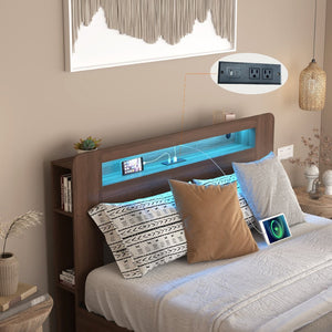 English Elm Bed Frame Full with Led Headboard Bookshelf Drawers Rustic Wood Storage Platform W2129P390128