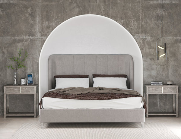 A.R.T. Furniture Vault Elegant Bed With Fancy Face Veneer Headboard And Plinth Base In Stylish Mink Finish Gray Parawood Solids,Foam,Fabric 285126-2354