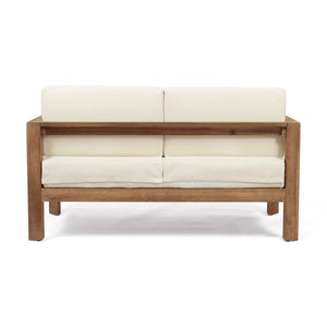 English Elm Christopher Knight Home® - GENSER Plush Beige & Brown Loveseat with Acacia Coffee Table — Water-Resistant Cushions, Durable Outdoor Set 66073.00DLBGE