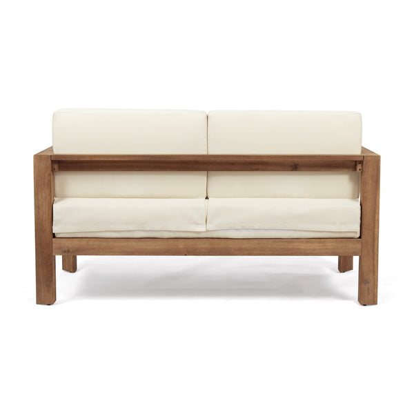English Elm Christopher Knight Home® - GENSER Plush Beige & Brown Loveseat with Acacia Coffee Table — Water-Resistant Cushions, Durable Outdoor Set 66073.00DLBGE