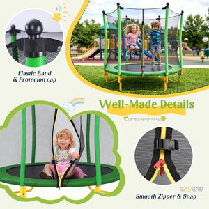 English Elm [without Basketball Hoop] 5.5 Ft Kids Trampoline with Safety Net and Foam Padded Poles Green N739P443065F
