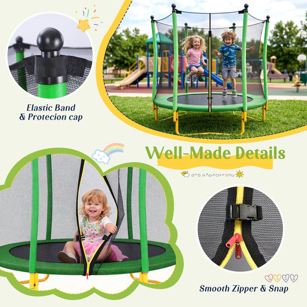 English Elm [without Basketball Hoop] 5.5 Ft Kids Trampoline with Safety Net and Foam Padded Poles Green N739P443065F