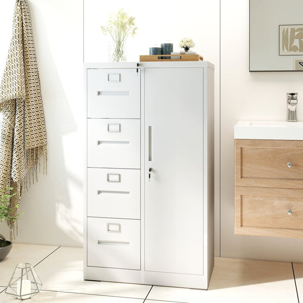 English Elm Metal Four Drawer Filing Cabinet with Lock Steel Storage for Home Office Bedroom White W2735P457275