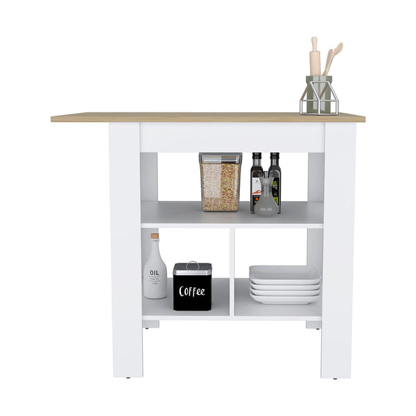 English Elm Kitchen Island with Spacious Countertop and 3 Open Shelves for Stylish Cooking and Extra Storage Multicolor 44.88 L x 32.67 W x 4.33 H B097133001