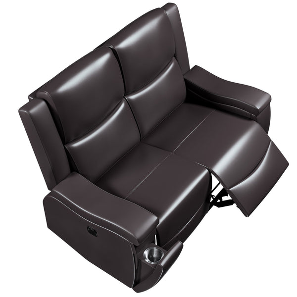 English Elm Recliner Plush 3-Seat Manual Sofa with Hidden Cup Holders, Headrest Support for Ultimate Comfort and Style Espresso 60 L x 31 W x 26 H B089P240486