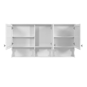 English Elm 55 Inch Wall Mount Medicine Cabinet Dual Mirrored Doors Soft Close Bathroom Vanity Storage N710P401337K
