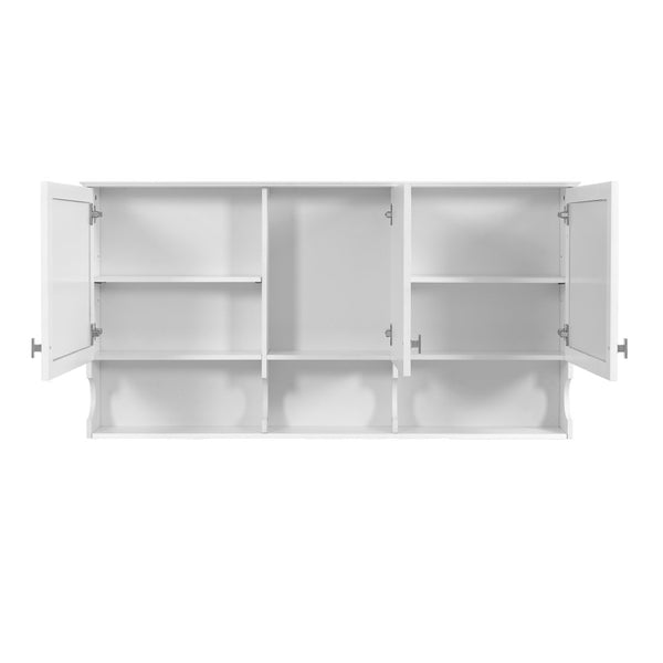English Elm 55 Inch Wall Mount Medicine Cabinet Dual Mirrored Doors Soft Close Bathroom Vanity Storage N710P401337K