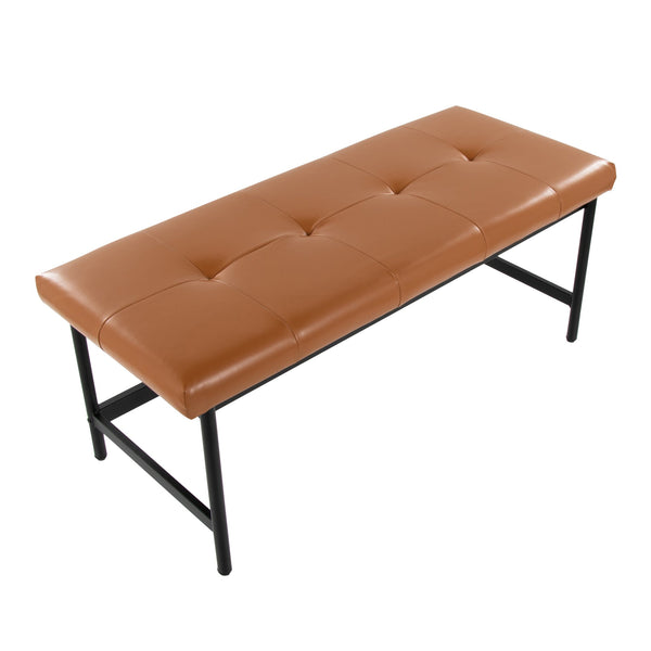 English Elm Bench Upholstered in Faux Leather with Powder Coated Frame for Bedroom or Entryway Black,Camel B202S02135