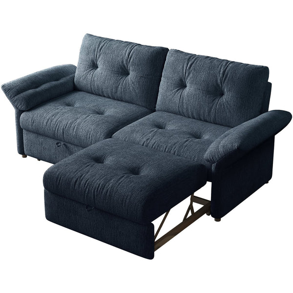 English Elm This Chenille Convertible Sofa Bed Seats Three and Unfolds Flat for Guests Easily Blue W3820S00043