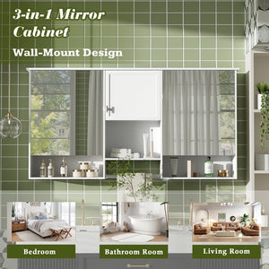 English Elm 55 Inch Wall Mount Medicine Cabinet Dual Mirrored Doors Soft Close Bathroom Vanity Storage N710P401336K