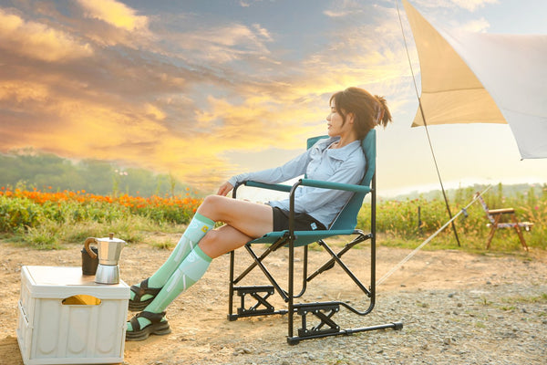 English Elm Outdoor Freestyle Rocker Camping Chair with Spring-Action Shock Absorbers, Eazy-Fold Setup, Mesh Backrest and Cup Holder for Comfort and Durability Blue W640P224439