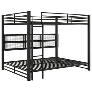 English Elm Metal Queen over Queen Bunk Bed with Storage Cabinets, LED Lighting, Sturdy Black Metal Frame, Space-Saving Design N7090000672B