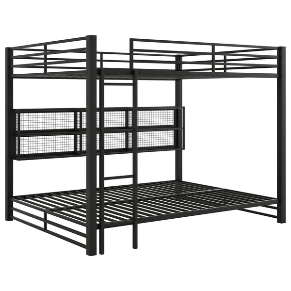 English Elm Metal Queen over Queen Bunk Bed with Storage Cabinets, LED Lighting, Sturdy Black Metal Frame, Space-Saving Design N7090000672B