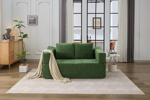 English Elm Modern Modular Chenille Sofa Bed Fold-Out Convertible Floor Couch with Removable Backrest & Pockets in Green W1829P192398