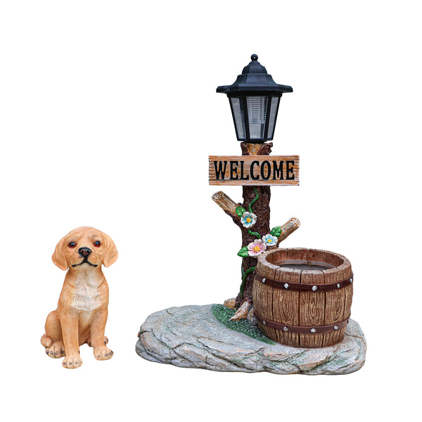 English Elm Labrador Solar Garden Statue with Led Glow and Built-in Succulent Planter Basin W5398P464237